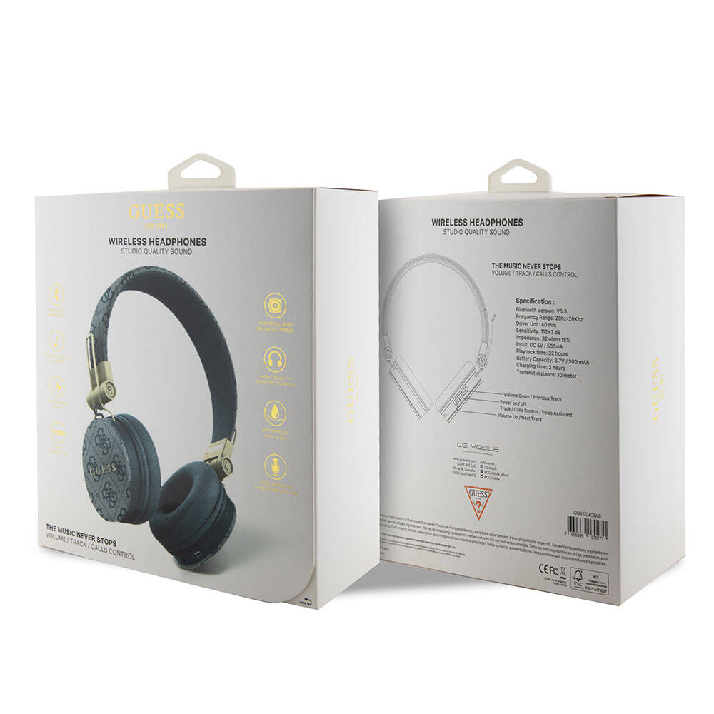 Guess Original Licensed 4G Metal Logo PU Leather Adjustable Over-Ear Bluetooth Headphones Brown