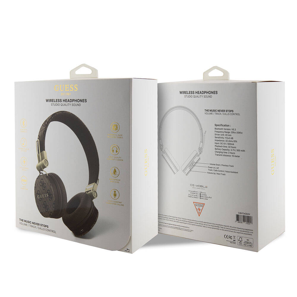 Guess Original Licensed 4G Metal Logo PU Leather Adjustable Over-Ear Bluetooth Headphones Pink