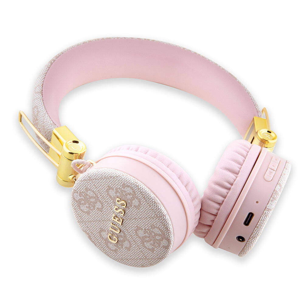 Guess Original Licensed 4G Metal Logo PU Leather Adjustable Over-Ear Bluetooth Headphones Brown