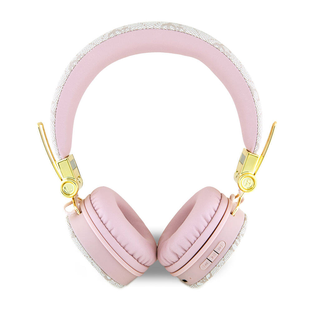 Guess Original Licensed 4G Metal Logo PU Leather Adjustable Over-Ear Bluetooth Headphones Pink