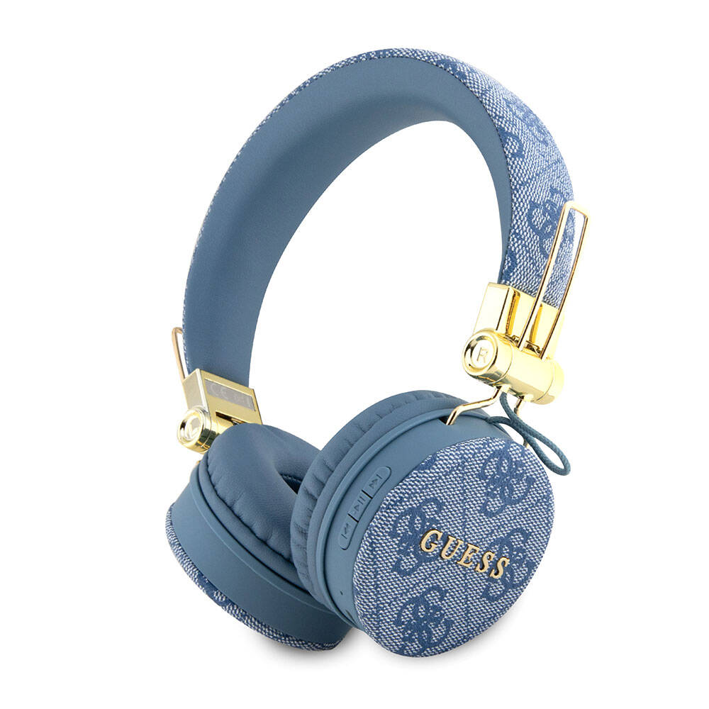 Guess Original Licensed 4G Metal Logo PU Leather Adjustable Over-Ear Bluetooth Headphones Blue