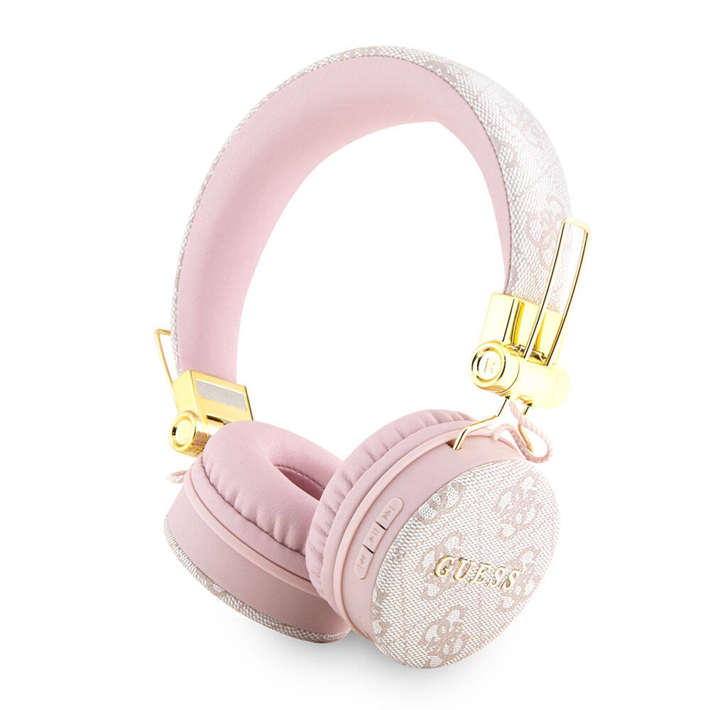 Guess Original Licensed 4G Metal Logo PU Leather Adjustable Over-Ear Bluetooth Headphones Pink