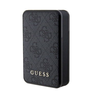 Guess Orjinal Lisanslı Dijital Led Göstergeli PU Deri 4G Desenli Metal Yazı Logolu Powerbank 10000mAh 18W Siyah