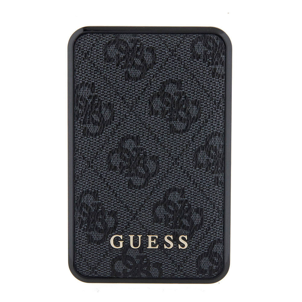 Guess Orjinal Lisanslı Dijital Led Göstergeli PU Deri 4G Desenli Metal Yazı Logolu Powerbank 10000mAh 18W Siyah