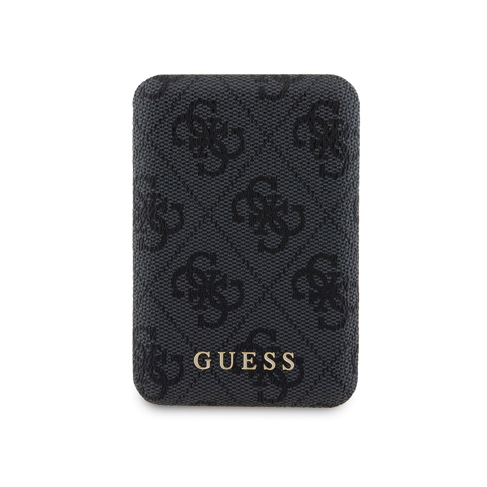 Guess Orjinal Lisanslı Dijital Led Göstergeli PU Deri 4G Desenli Metal Yazı Logolu Powerbank 5000mAh 15W Kahverengi
