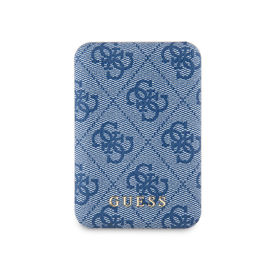 Guess Orjinal Lisanslı Dijital Led Göstergeli PU Deri 4G Desenli Metal Yazı Logolu Powerbank 5000mAh 15W Mavi