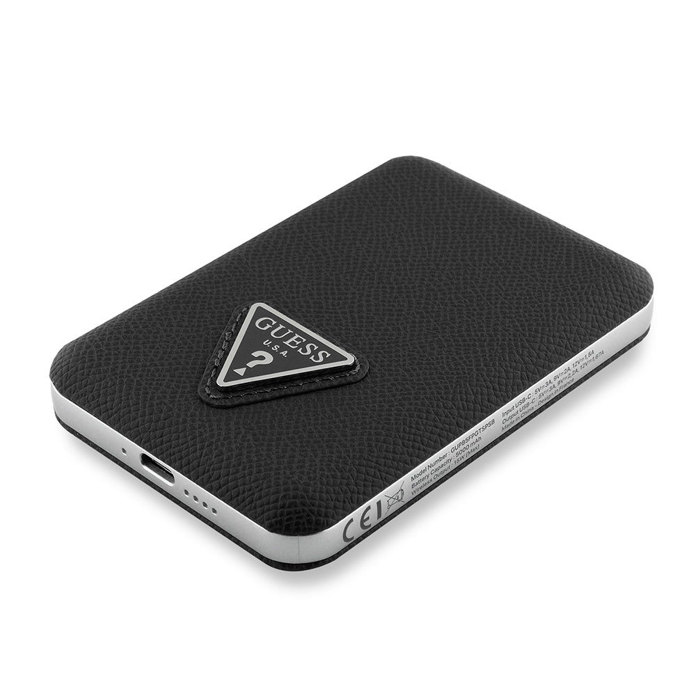 Guess Orjinal Lisanslı Dijital Led Göstergeli PU Deri Yüzey Üçgen Logolu Powerbank 5000mAh 15W Kahverengi