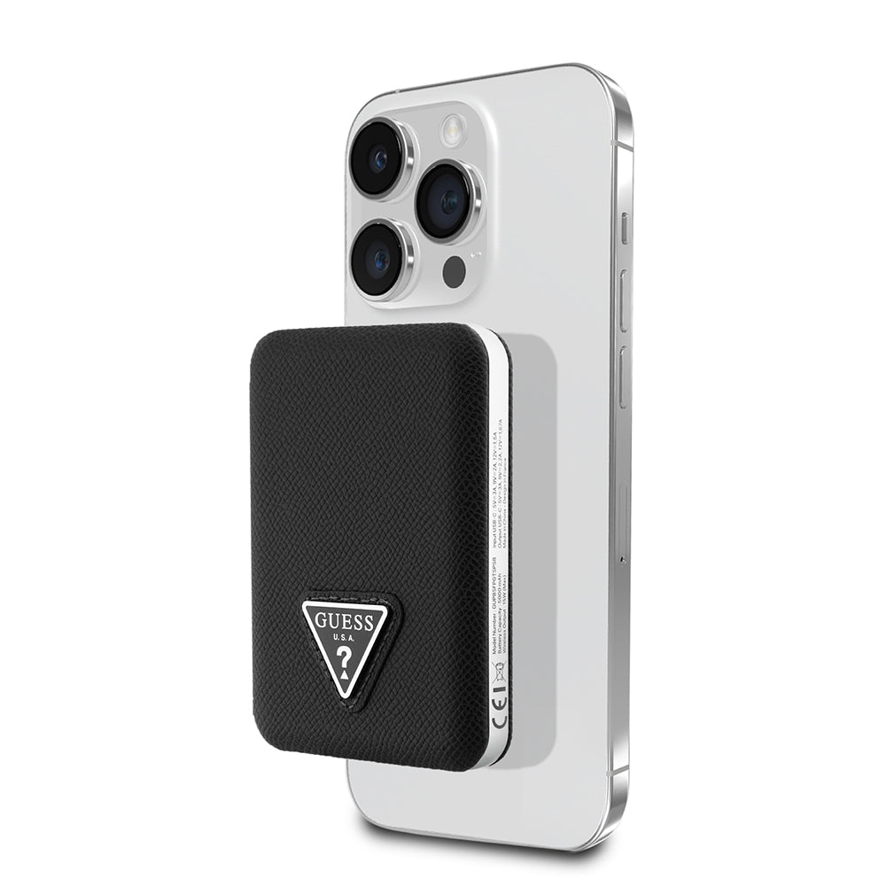 Guess Orjinal Lisanslı Dijital Led Göstergeli PU Deri Yüzey Üçgen Logolu Powerbank 5000mAh 15W Kahverengi