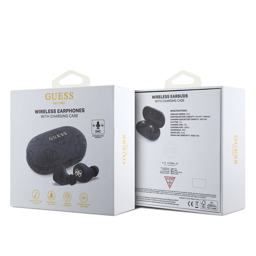Guess Original Licensed Classic Metal Lettering Logo TWS In-Ear Bluetooth Headphones Brown