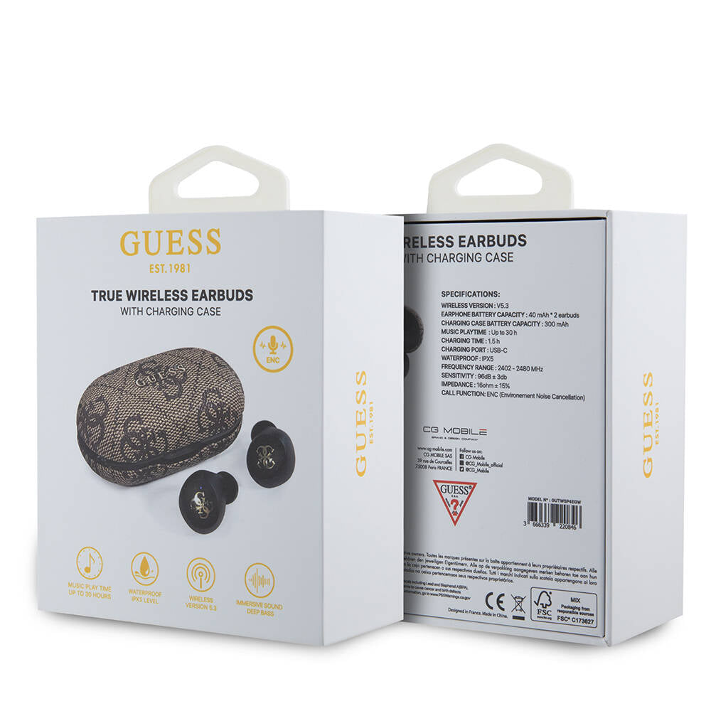 Guess Original Licensed Classic Metal Lettering Logo TWS In-Ear Bluetooth Headphones Brown