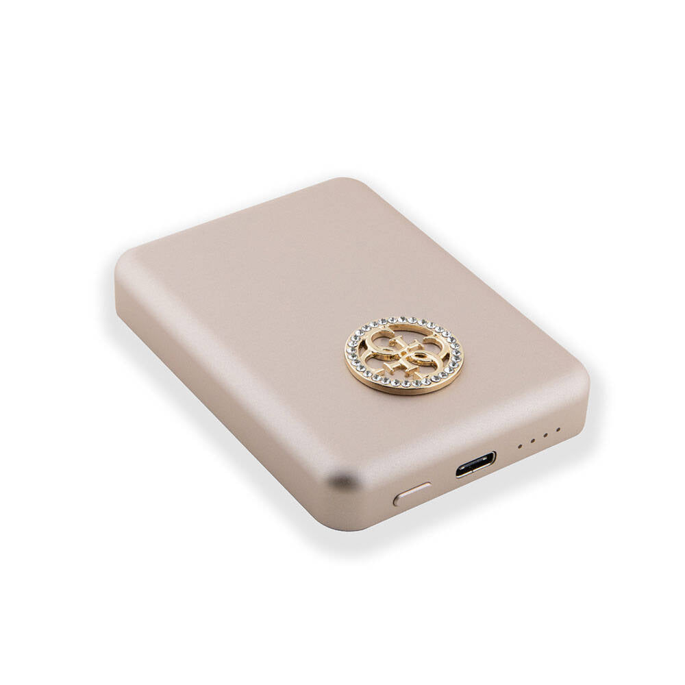 Guess Orjinal Lisanslı M-safe Şarj Özellikli Taşlı 4G Logolu Powerbank 3000mAh 5W Gold