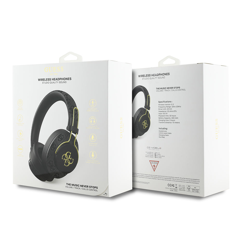Guess Original Licensed PU 4G Patterned Large Metal Logo Over-Ear Bluetooth Headphones Brown