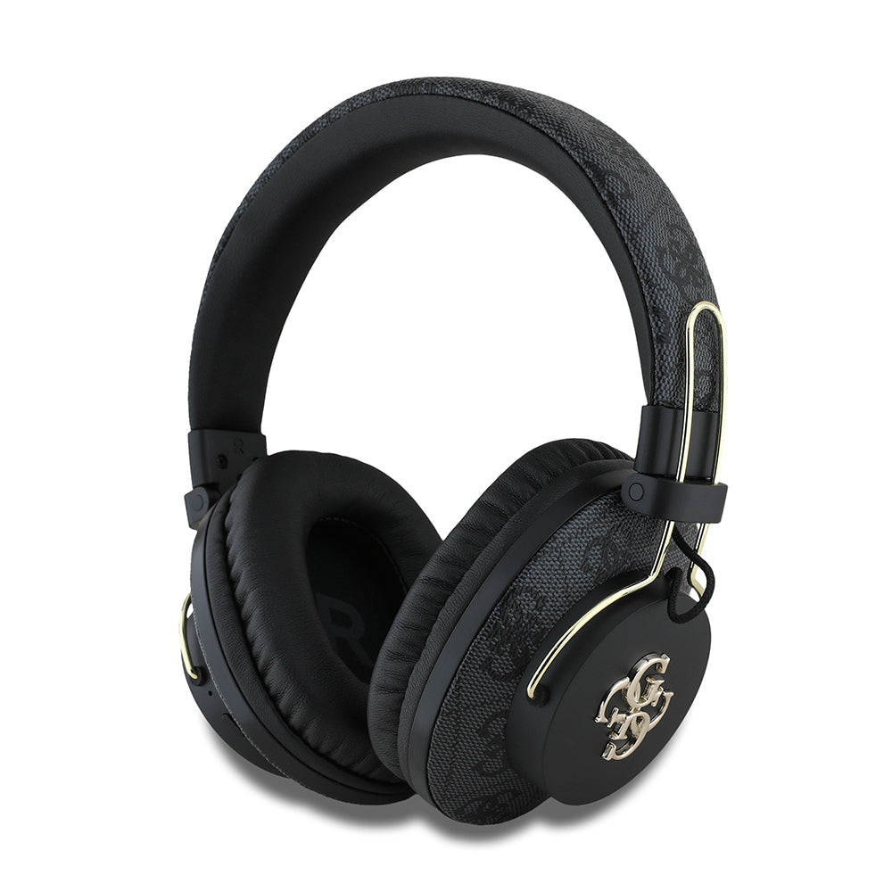 Guess Original Licensed PU 4G Patterned Large Metal Logo Over-Ear Bluetooth Headphones Black