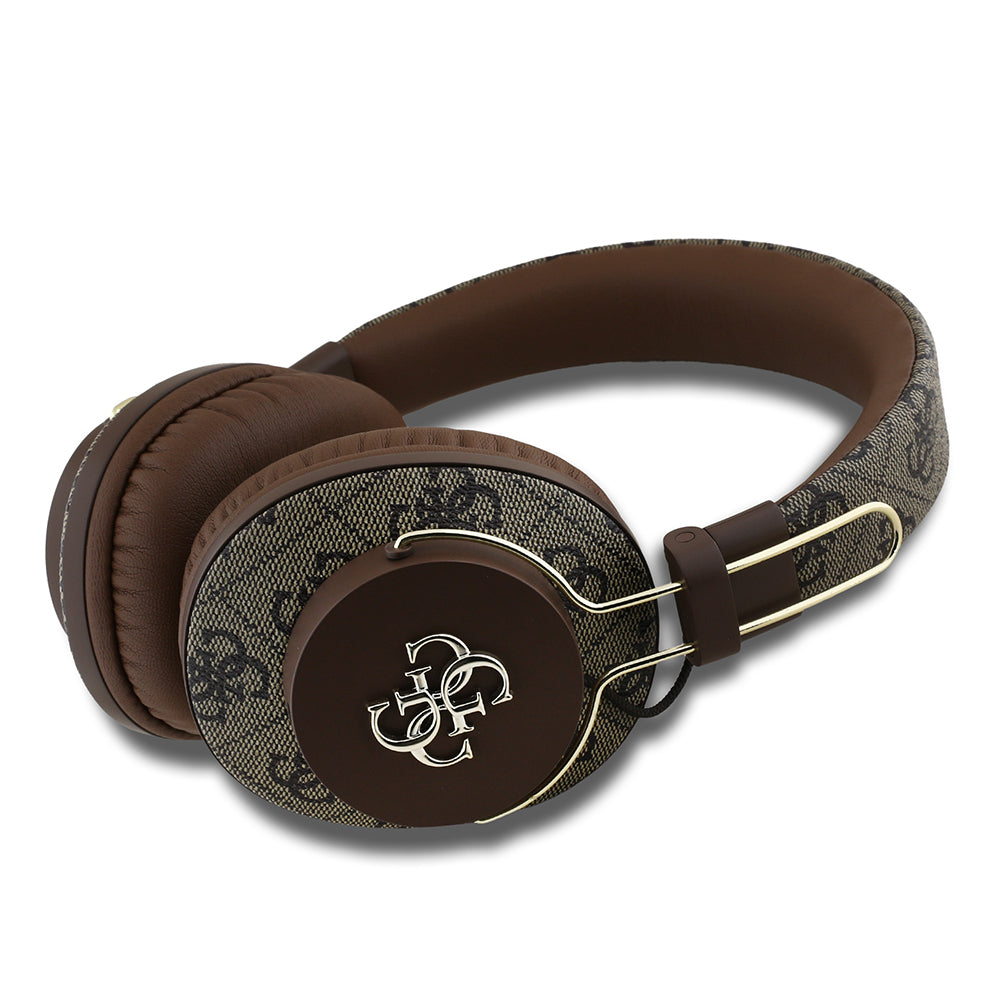 Guess Original Licensed PU 4G Patterned Large Metal Logo Over-Ear Bluetooth Headphones Pink