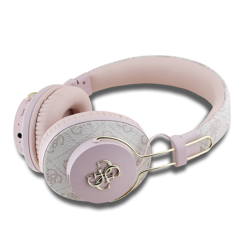 Guess Original Licensed PU 4G Patterned Large Metal Logo Over-Ear Bluetooth Headphones Brown