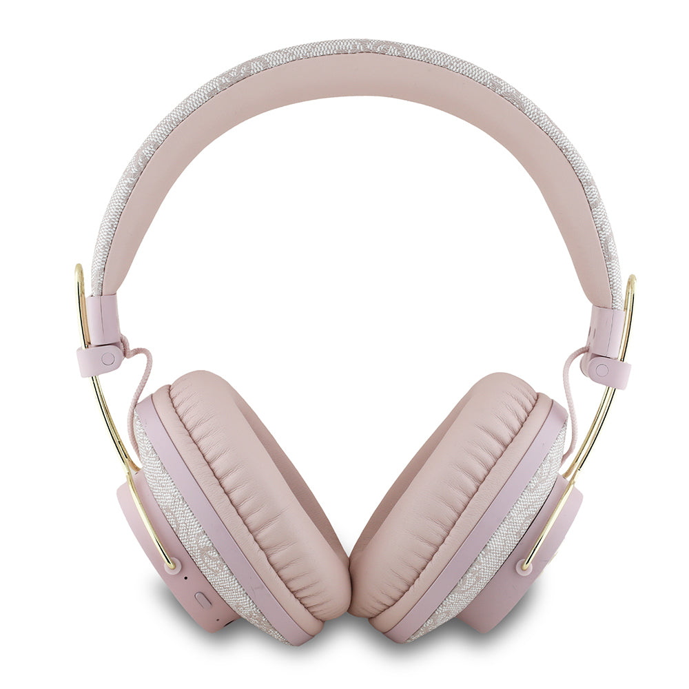 Guess Original Licensed PU 4G Patterned Large Metal Logo Over-Ear Bluetooth Headphones Pink