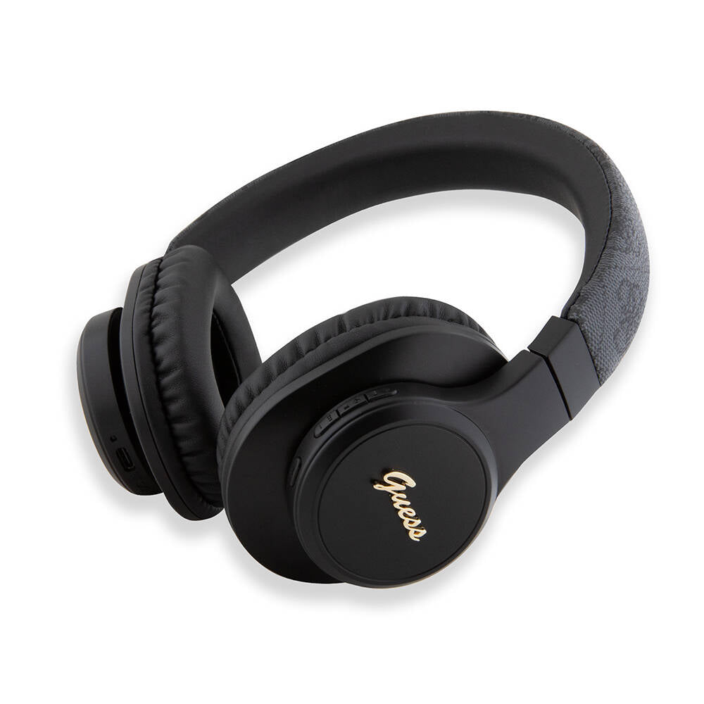 Guess Original Licensed PU 4G Patterned Metal Lettering Logo Tone On Tone Over-Ear Bluetooth Headphones Brown