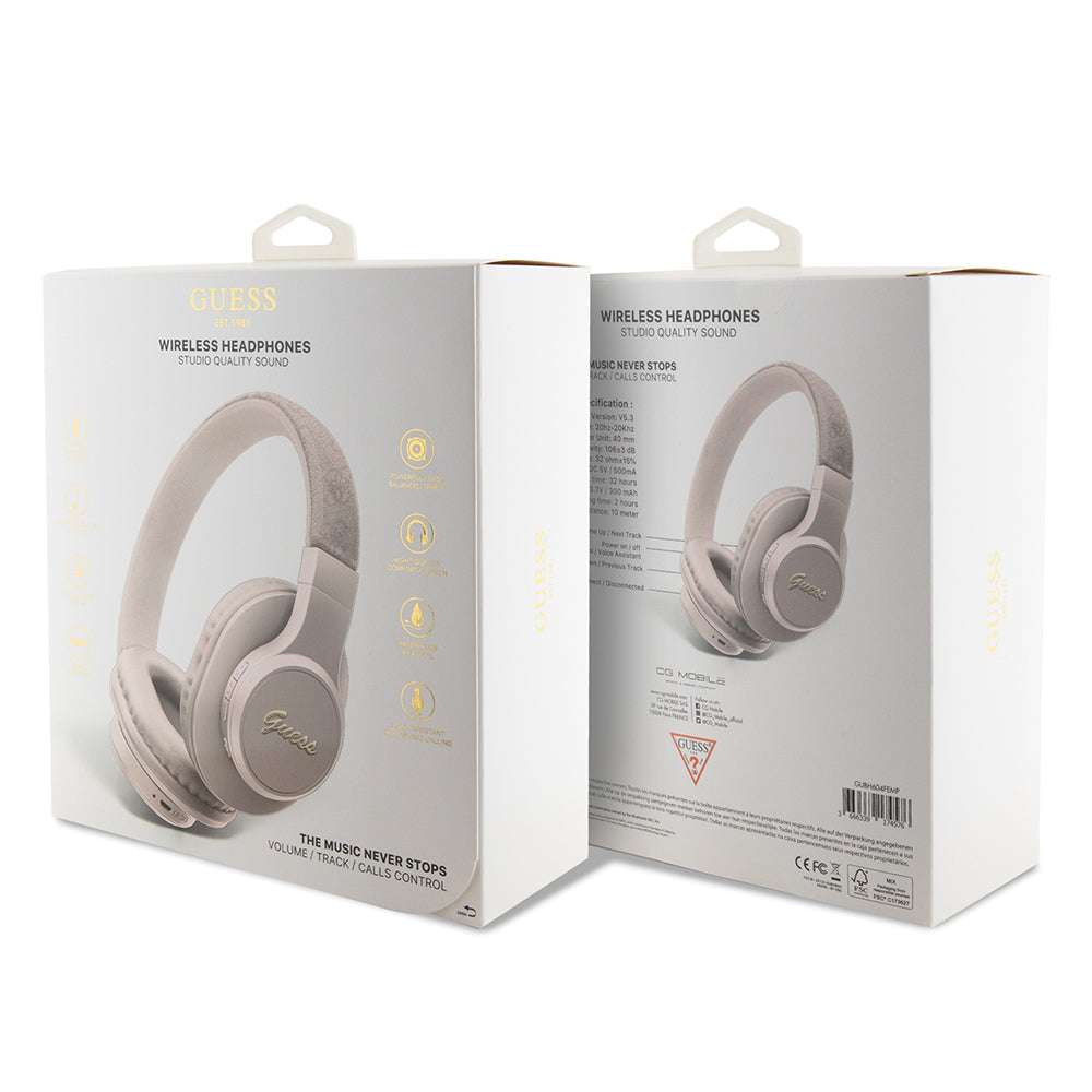 Guess Original Licensed PU 4G Patterned Metal Lettering Logo Tone On Tone Over-Ear Bluetooth Headphones Black