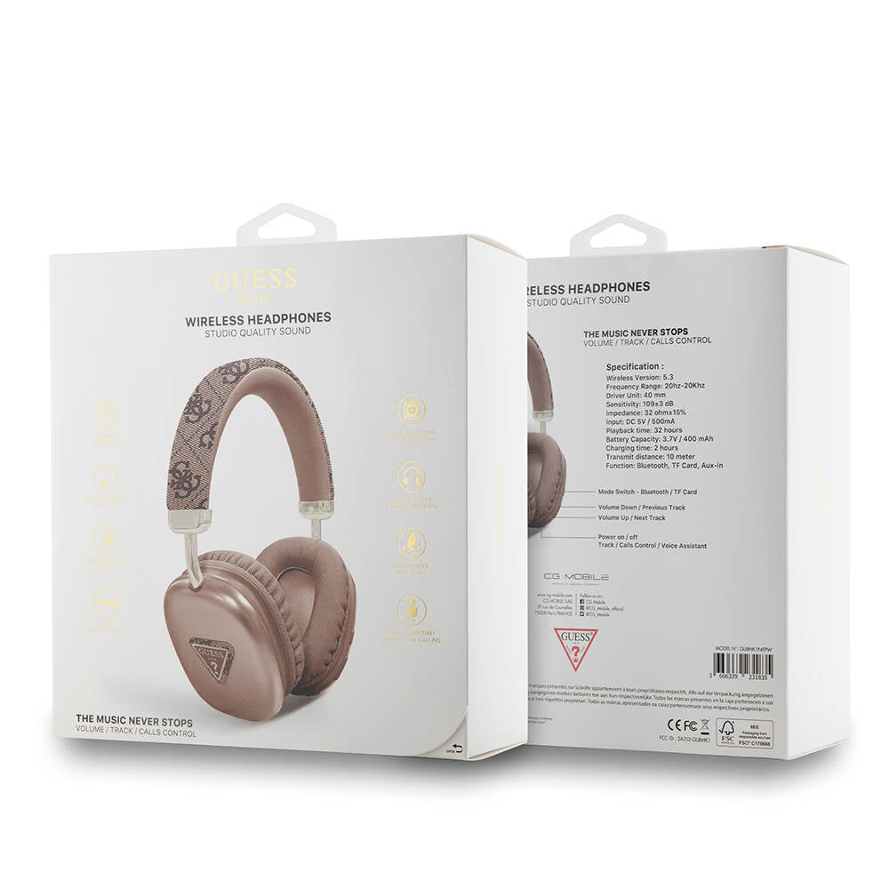Guess Original Licensed PU 4G Patterned Triangle Logo Over-Ear Bluetooth Headphones Black