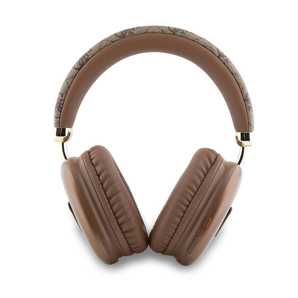 Guess Original Licensed PU 4G Patterned Triangle Logo Over-Ear Bluetooth Headphones Brown