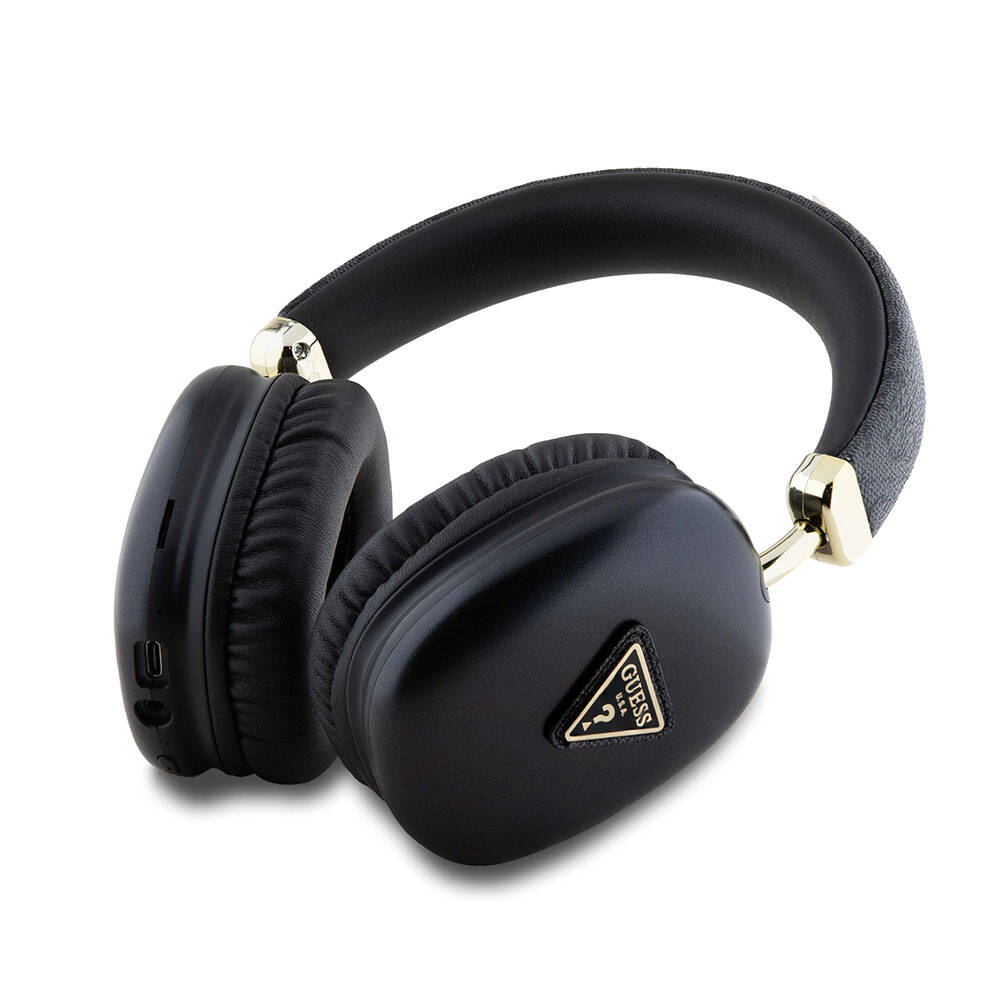 Guess Original Licensed PU 4G Patterned Triangle Logo Over-Ear Bluetooth Headphones Brown