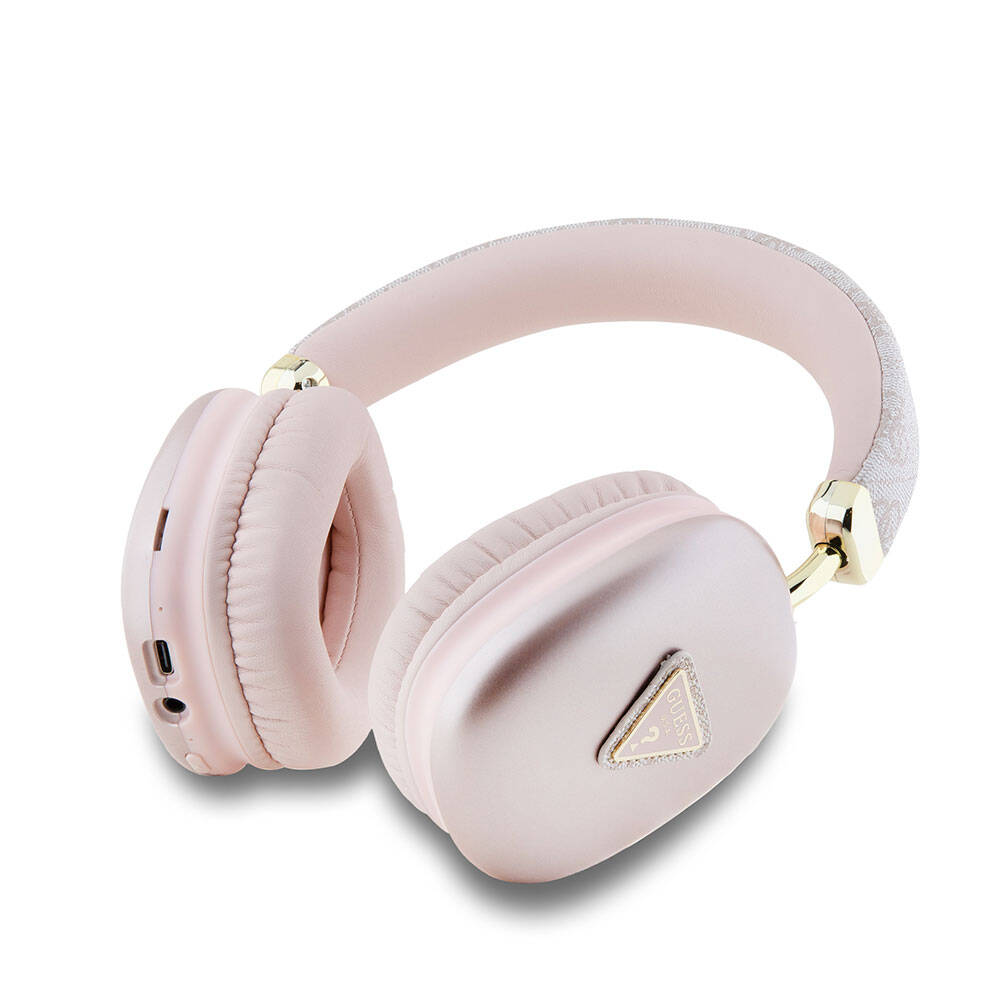 Guess Original Licensed PU 4G Patterned Triangle Logo Over-Ear Bluetooth Headphones Brown