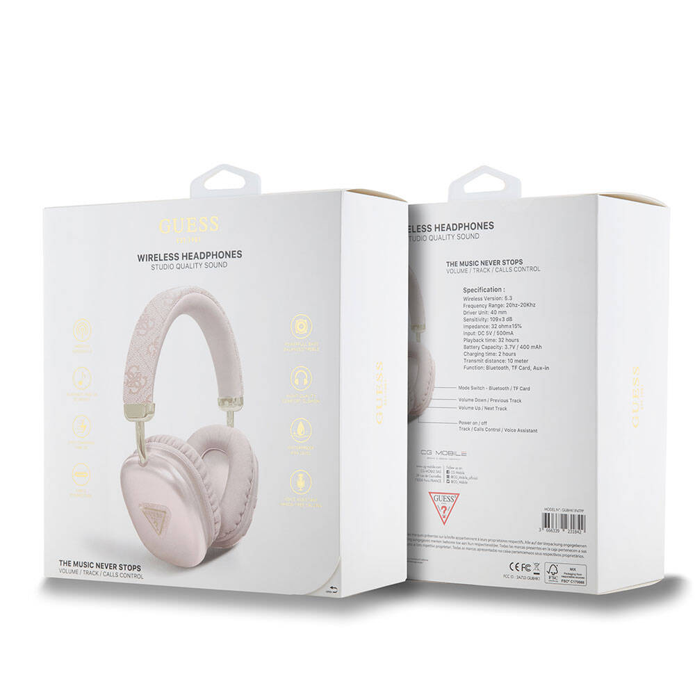 Guess Original Licensed PU 4G Patterned Triangle Logo Over-Ear Bluetooth Headphones Black