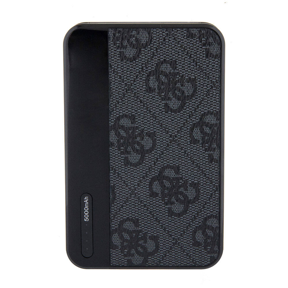 Guess Orjinal Lisanslı PU Deri 4G Desenli Metal Yazı Logolu Powerbank 5000mAh Kahverengi