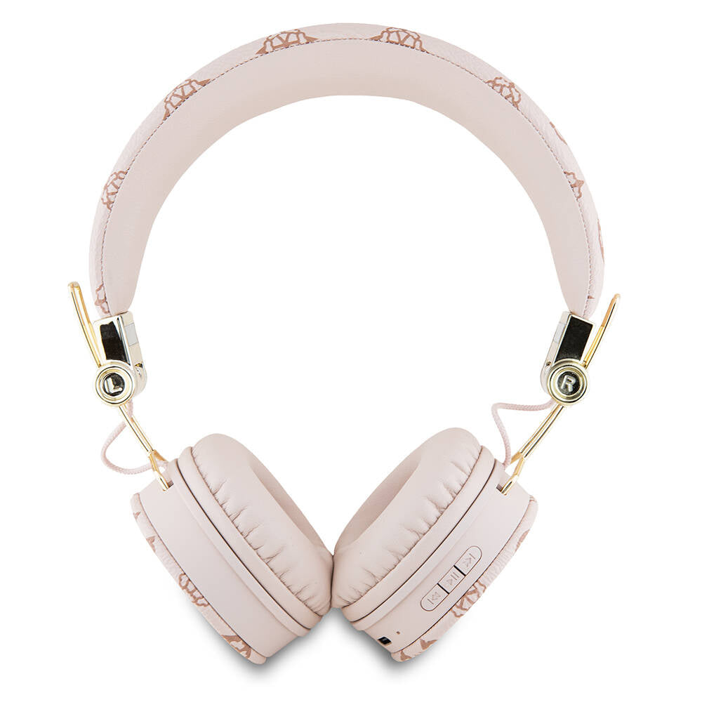 Guess Original Licensed PU Patterned Metal Handwritten Logo Over-Ear Bluetooth Headphones Pink
