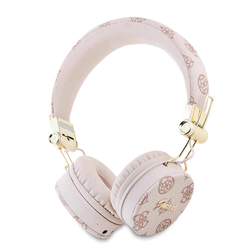 Guess Original Licensed PU Patterned Metal Handwritten Logo Over-Ear Bluetooth Headphones Pink