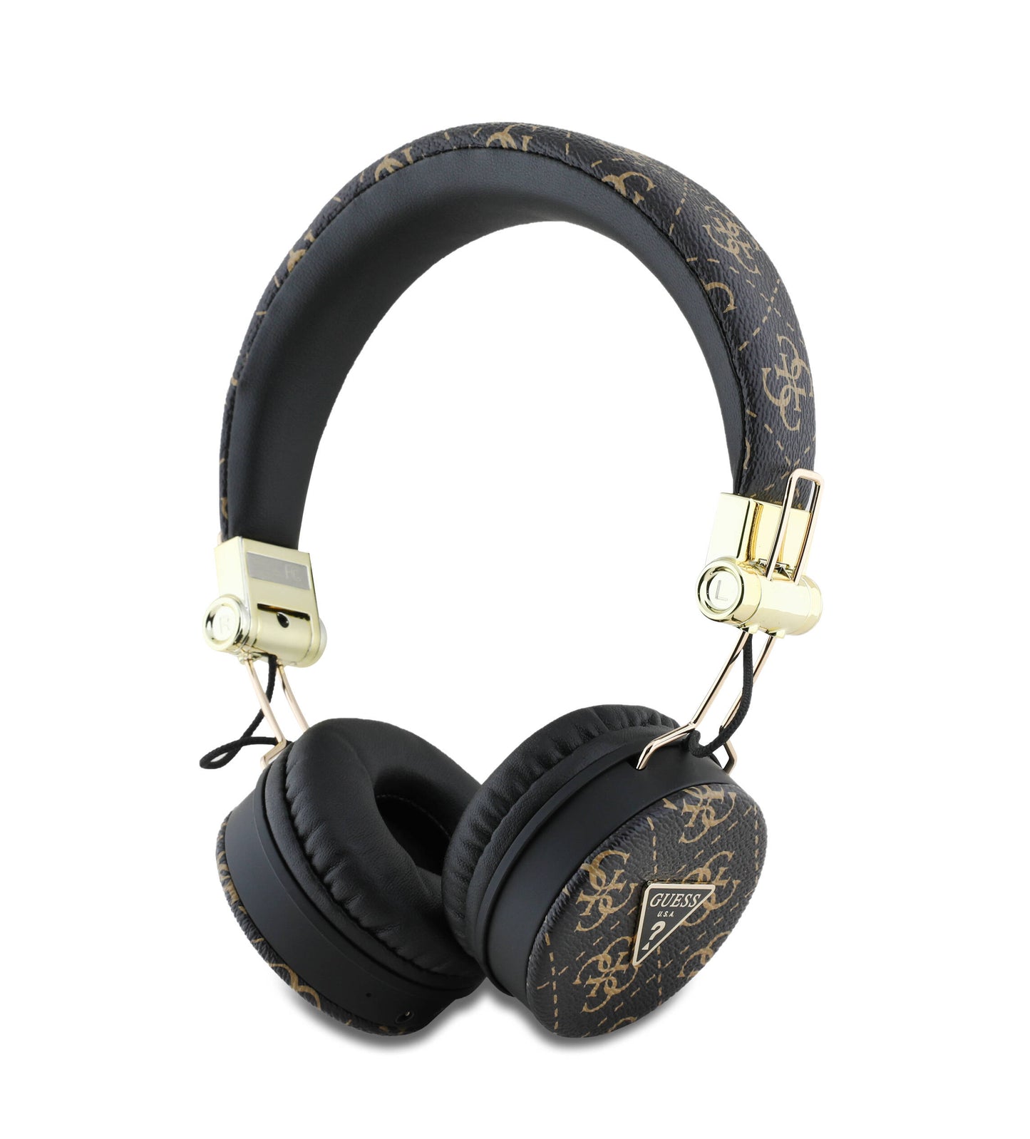 Guess Original Licensed PU Patterned Metal Triangle Logo Over-Ear Bluetooth Headphones Black