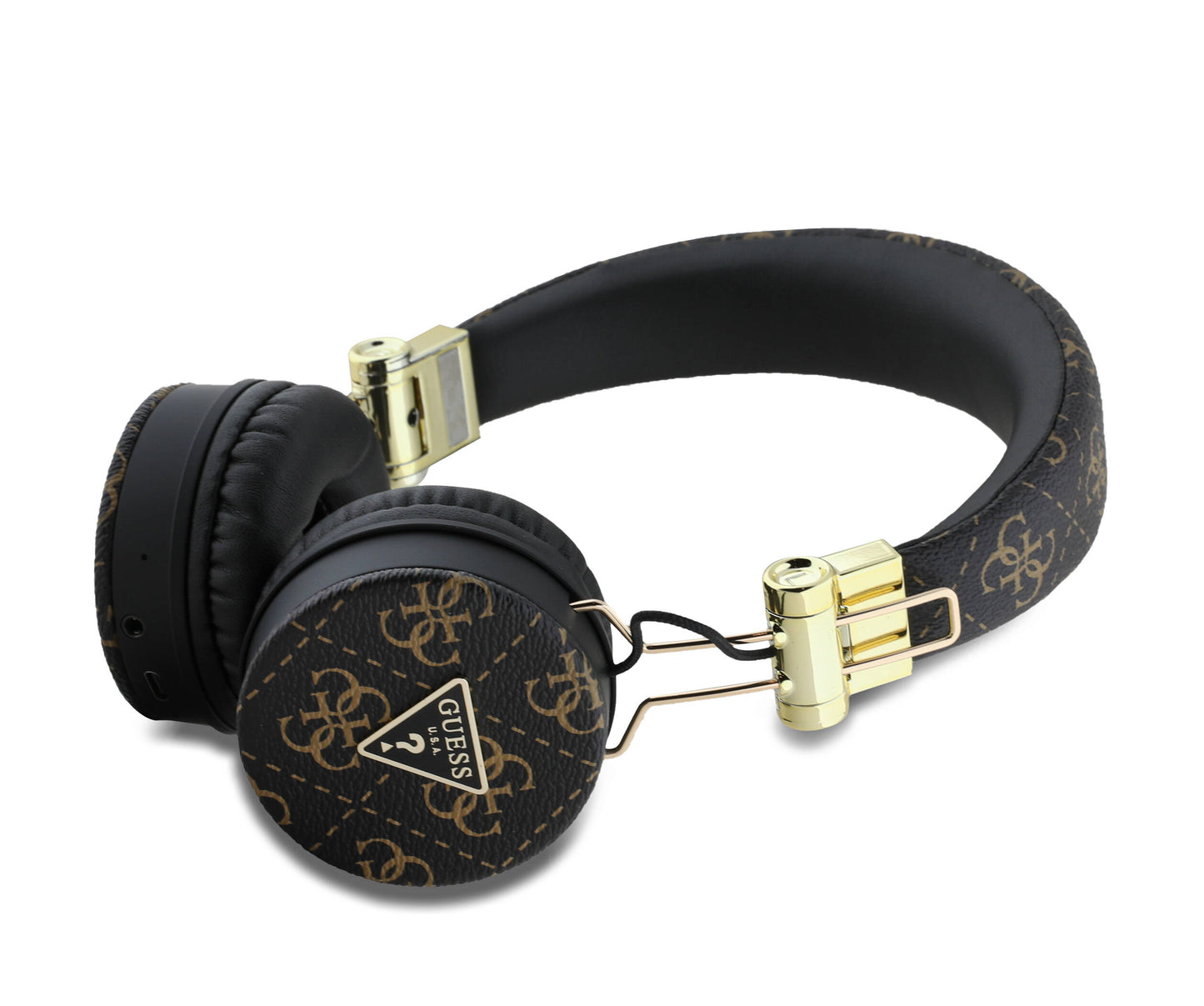Guess Original Licensed PU Patterned Metal Triangle Logo Over-Ear Bluetooth Headphones Black