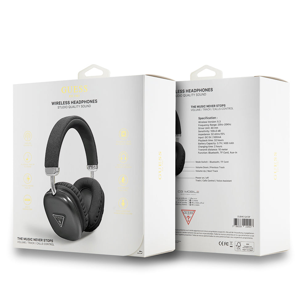 Guess Original Licensed PU Triangle Logo Over-Ear Bluetooth Headphones Black