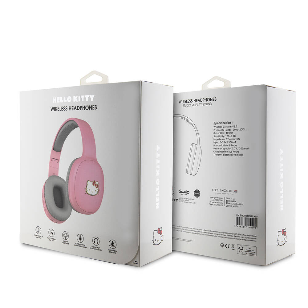Hello Kitty Original Licensed Adjustable Metal Kitty Logo Oval Bluetooth 5.3 Headphones Pink
