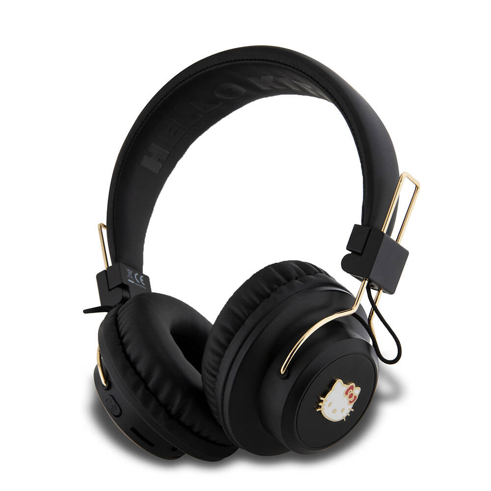 Hello Kitty Original Licensed Adjustable Metal Kitty Logo Round Bluetooth 5.3 Headphones Black