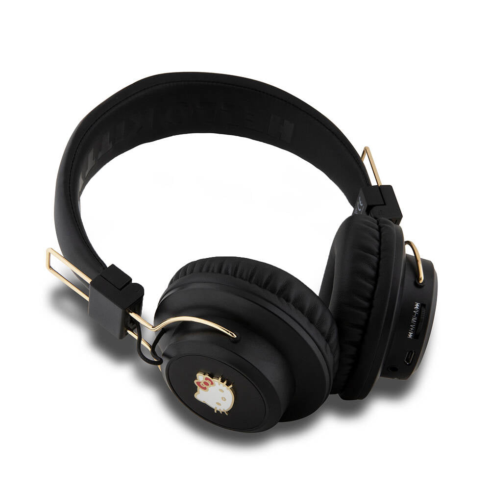 Hello Kitty Original Licensed Adjustable Metal Kitty Logo Round Bluetooth 5.3 Headphones Black