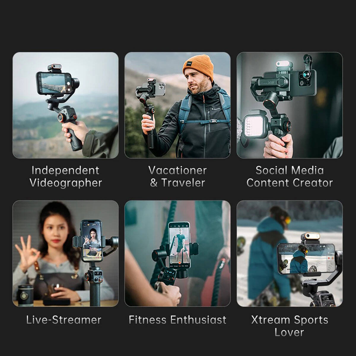 Hohem iSteady M6 3 Eksenli El Tipi AI Yapay Zeka Görüş Sensörlü Gimbal Stabilizatör Siyah