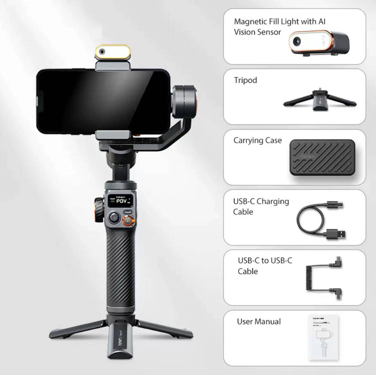 Hohem iSteady M6 3 Eksenli El Tipi AI Yapay Zeka Görüş Sensörlü Gimbal Stabilizatör Siyah