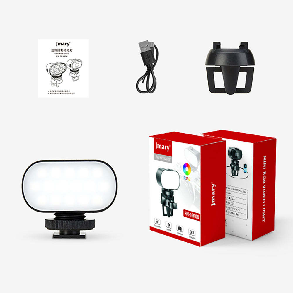 Jmary FM-16RGB Mandallı Dijital LED Göstergeli Telefon-Kamera Üstü RGB Lamba 750mAh Siyah