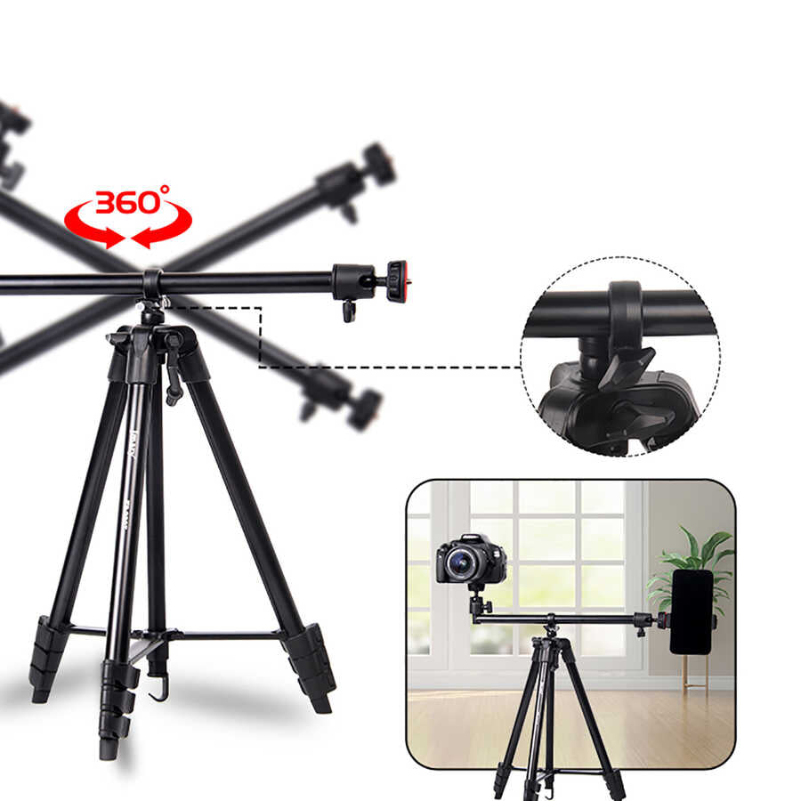 Jmary KP2207 Tripod 4 Farklı Yükseklik Ayarı 133 cm 360 Derece Dönebilen Başlık Siyah