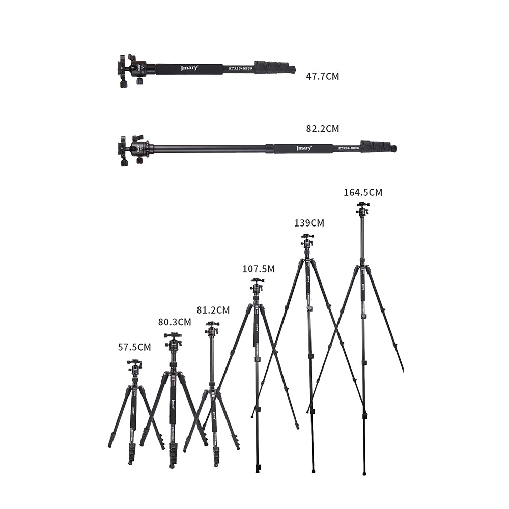 Jmary KT3255NB30 3 Kademeli 164.5cm Fonksiyonel Ayrılabilir Monopod Tasarım Başlıklı Tripod Siyah