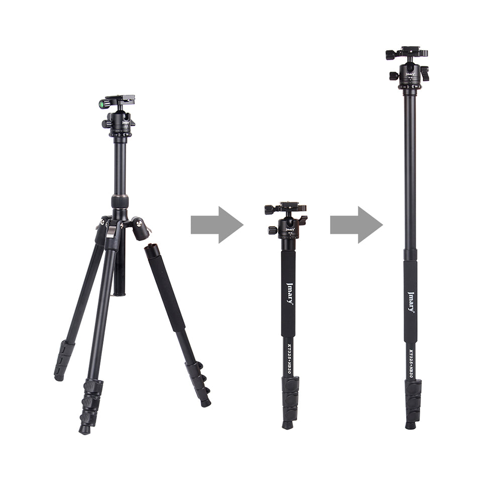 Jmary KT3255NB30 3 Kademeli 164.5cm Fonksiyonel Ayrılabilir Monopod Tasarım Başlıklı Tripod Siyah