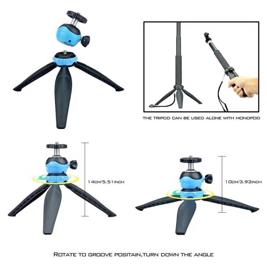 Jmary MT-20 Tripod 360 Derece Oynar Başlıklı Çok Yönlü Kısa Telefon Sabitleyici 16 cm Mavi