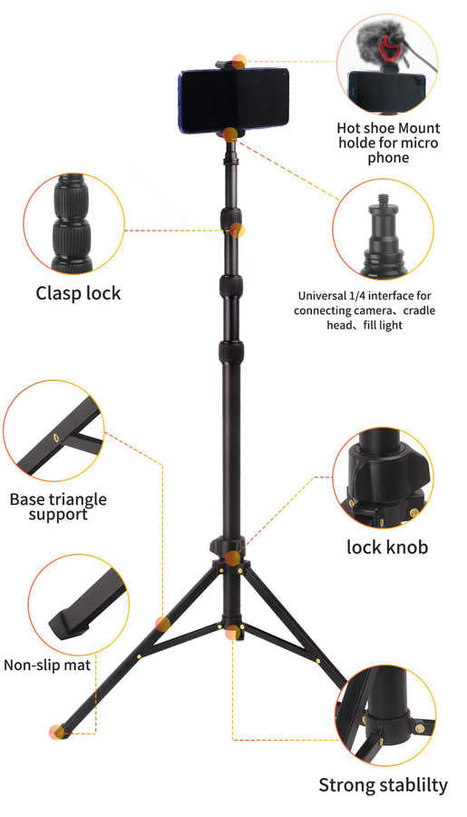 Jmary MT-45 Tripod 168 cm 360 Derece Dönebilen Başlık 3 Kademeli Yükseklik Ayarı Siyah