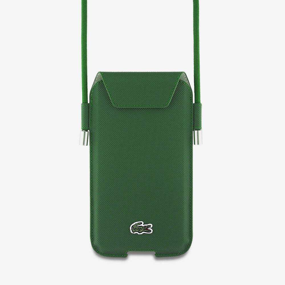 Lacoste Original Licensed Crossbody Bag with PU Pique Pattern Universal Case Up to 6.7 Inches Green