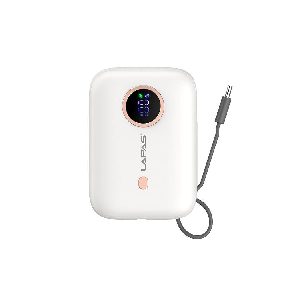 Lapas LP-PW001 Digital LED Display Type-C Cable Portable Power Bank 10,000mAh White