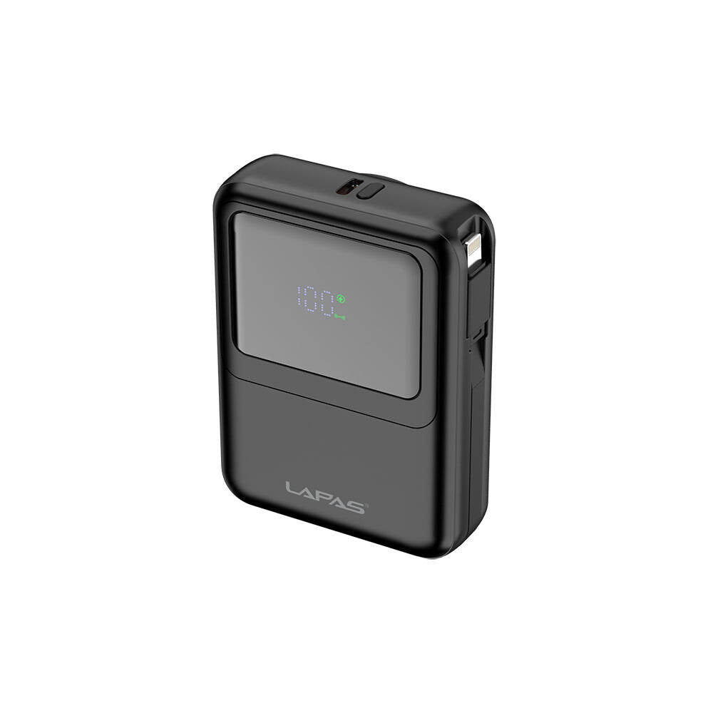 Lapas LP-PW002 Digital LED Display Type-C & Lightning Wireless Portable Power Bank 10,000mAh Black