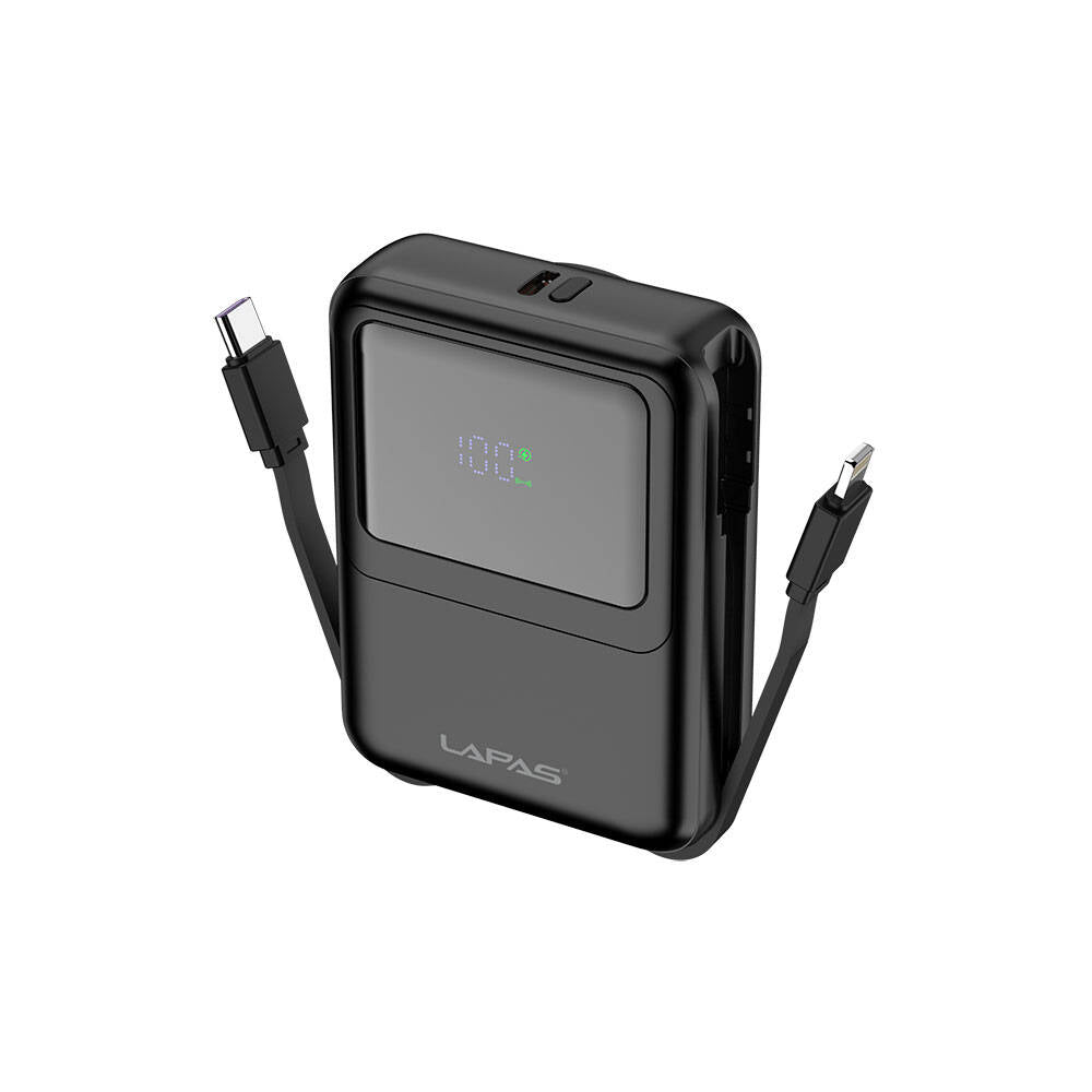 Lapas LP-PW002 Digital LED Display Type-C & Lightning Wireless Portable Power Bank 10,000mAh White