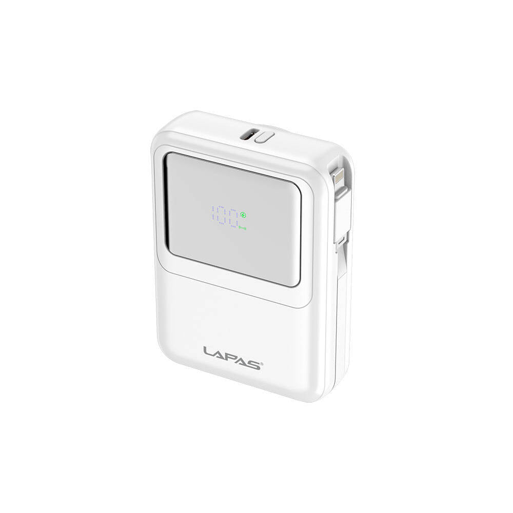 Lapas LP-PW002 Digital LED Display Type-C & Lightning Wireless Portable Power Bank 10,000mAh Black