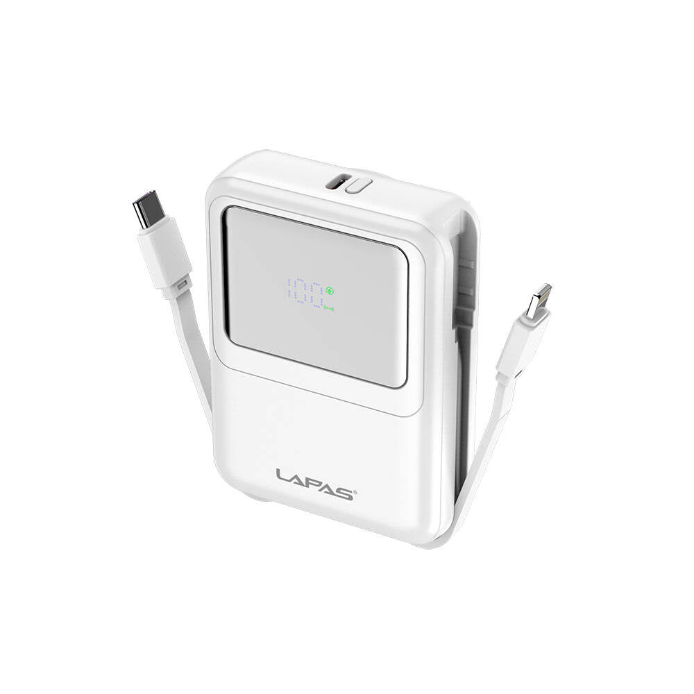 Lapas LP-PW002 Digital LED Display Type-C & Lightning Wireless Portable Power Bank 10,000mAh Black